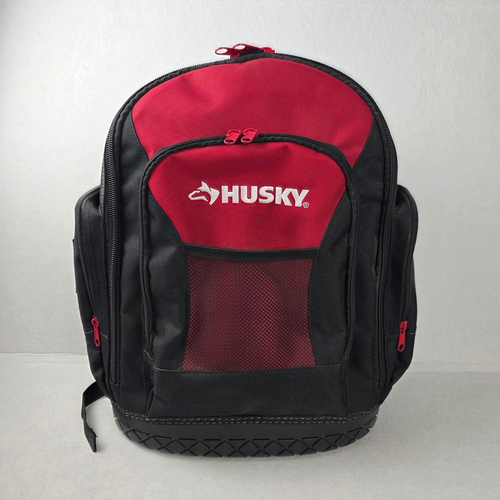 Husky 18" Tool Backpack Red Black Rubber Bottom Heavy Duty Tool Storage Bag